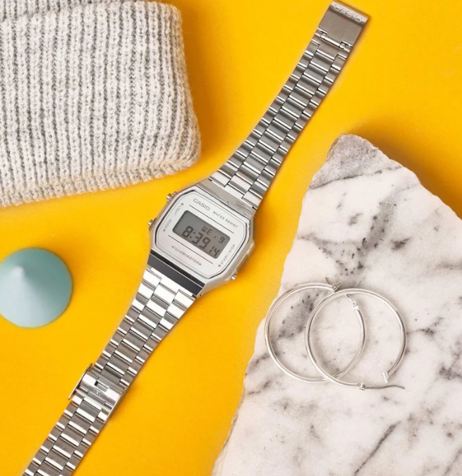 Casio Vintage A-158WA-1Q Digital Grey Dial Unisex Watch Silver Metal Strap (D011)