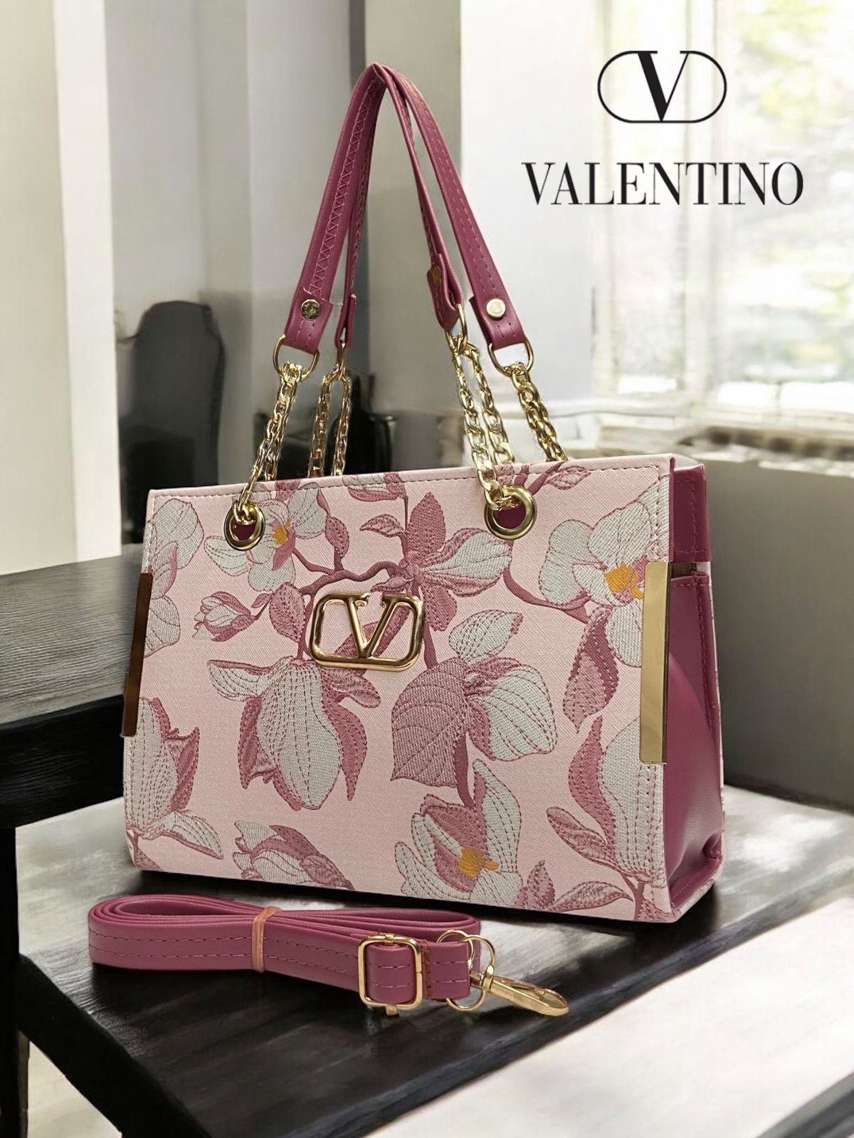Valentino Blush Bloom Chain Tote