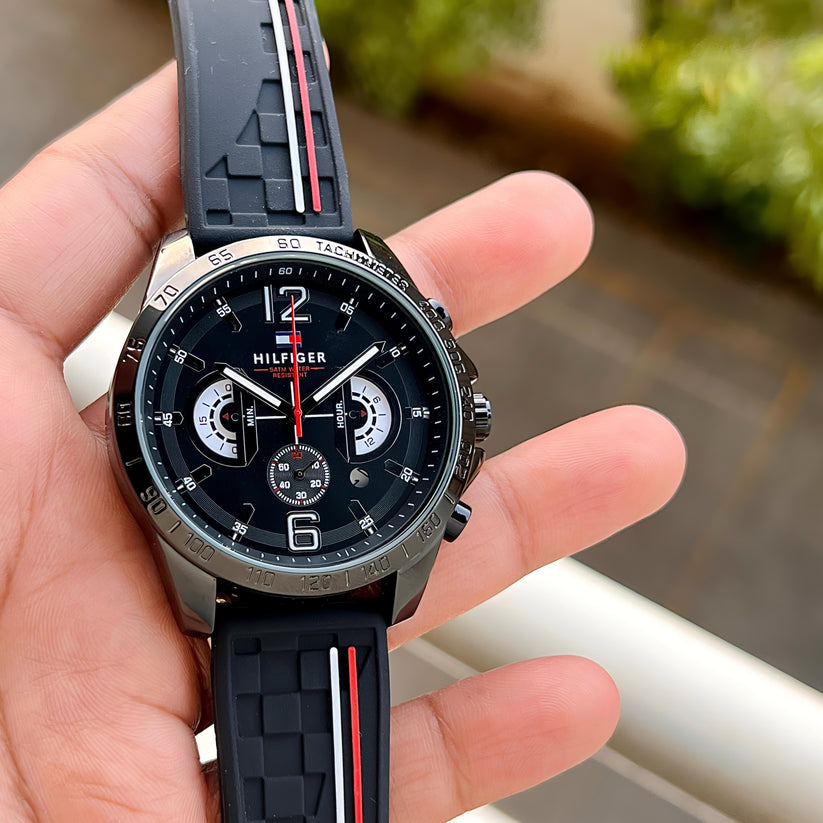 Tommy Hilfiger Quartz Multifunction Black Dial Silicone Strap Watch for Men