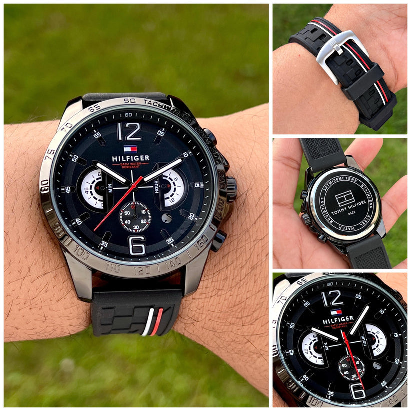 Tommy Hilfiger Quartz Multifunction Black Dial Silicone Strap Watch for Men