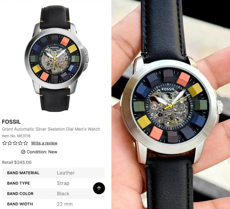 Fossil Grant Automatic Silver Skeleton Dial Men's Watch