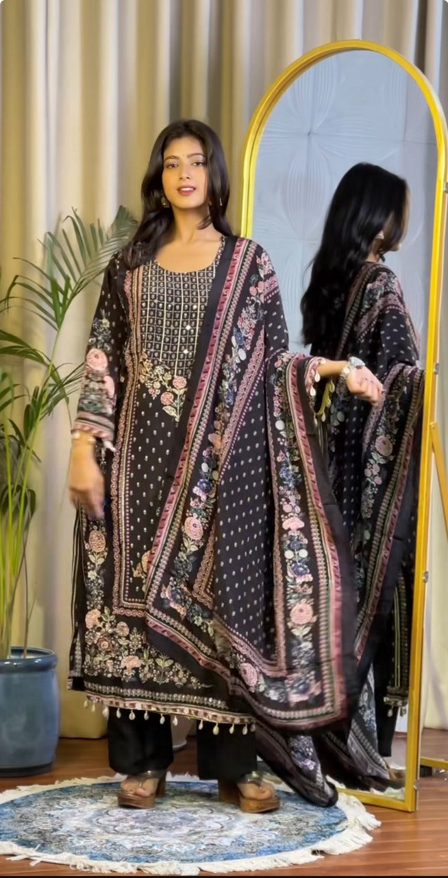 Pakistan Suit With Digital print and Heavy Mirror Work