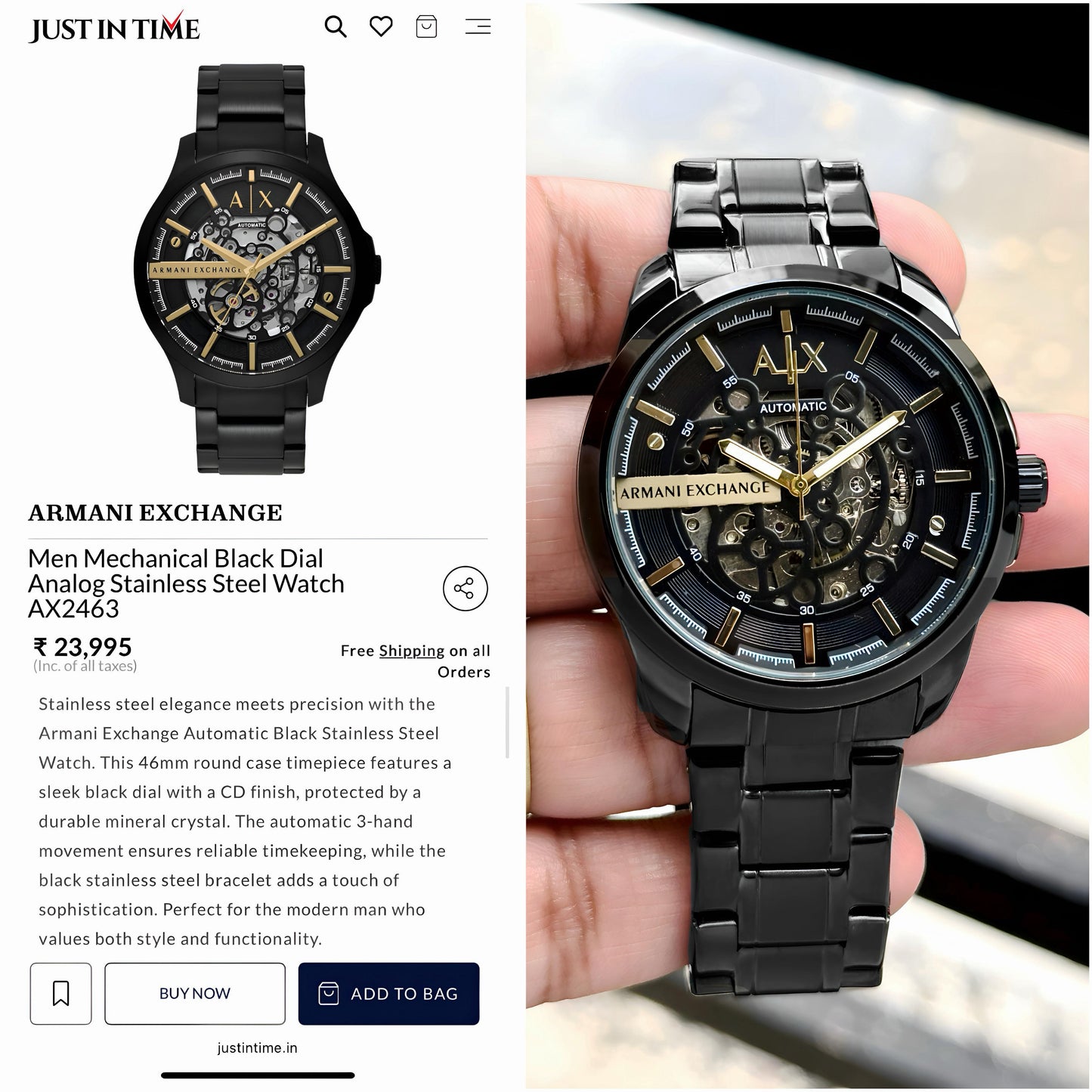 Armani Exchange Hampton Automatic Black Skeleton Watch