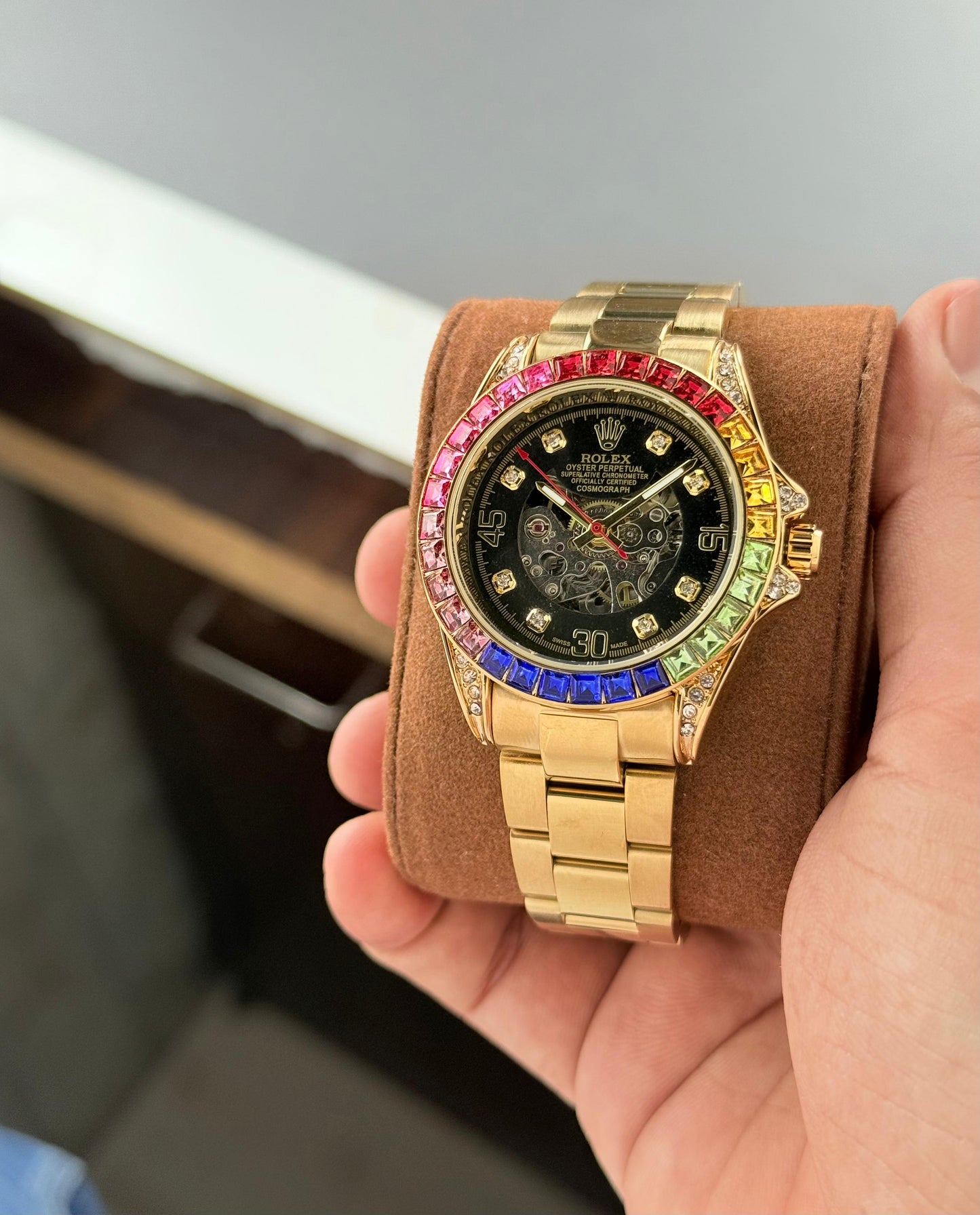 Rolx Rainbow Skeleton Dial – Gold Edition