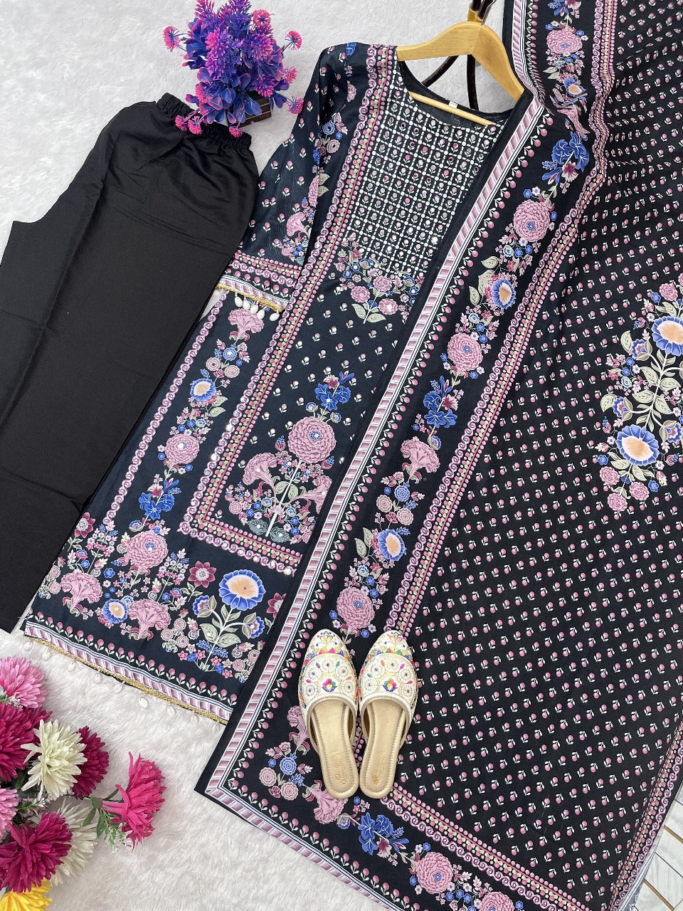 Pakistan Suit With Digital print and Heavy Mirror Work