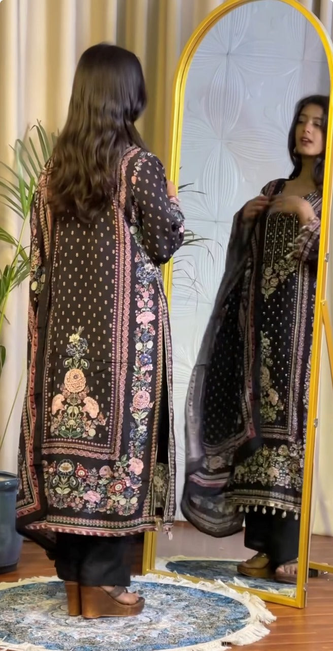 Pakistan Suit With Digital print and Heavy Mirror Work