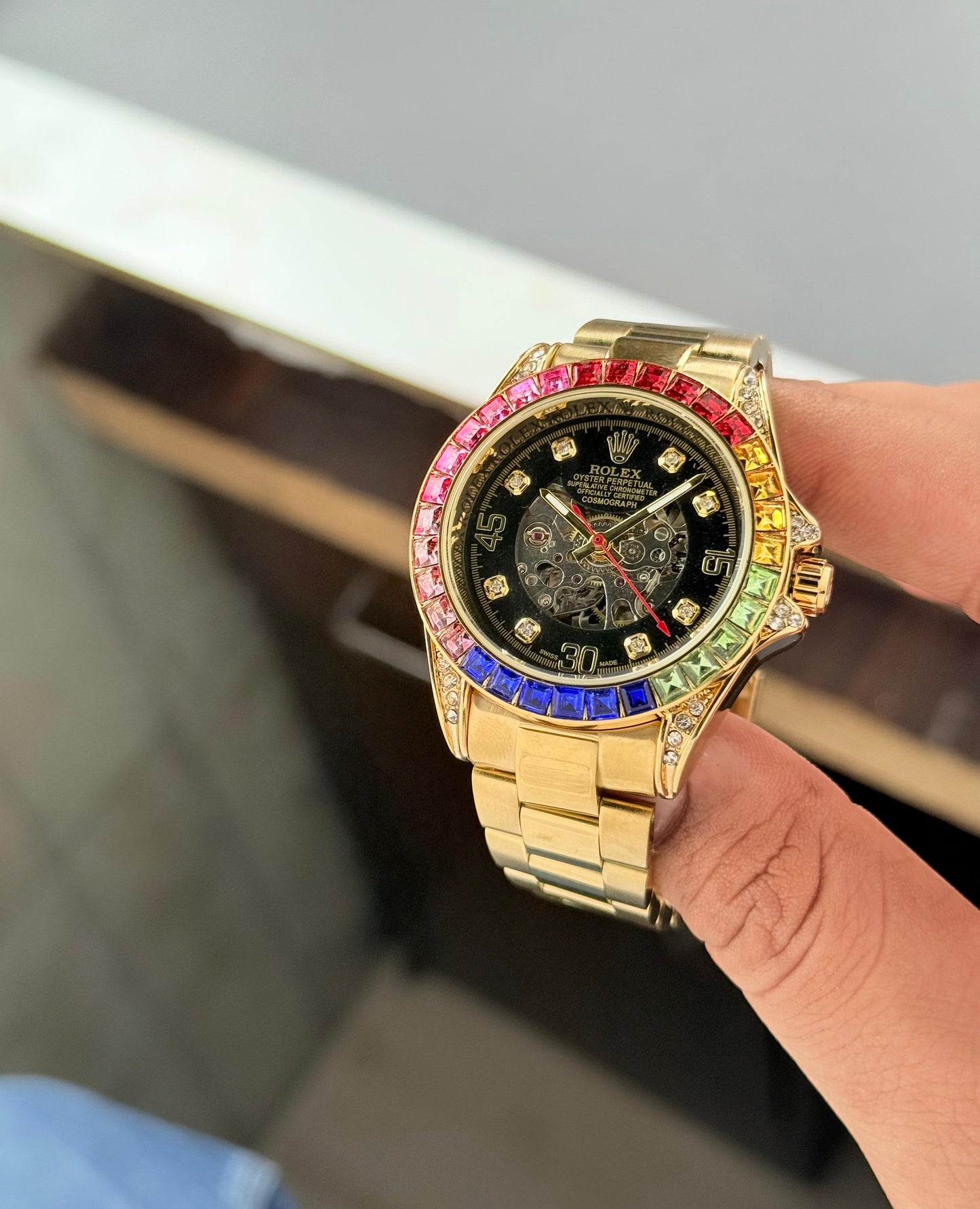 Rolx Rainbow Skeleton Dial – Gold Edition