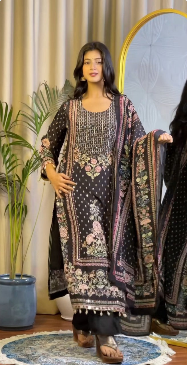 Pakistan Suit With Digital print and Heavy Mirror Work